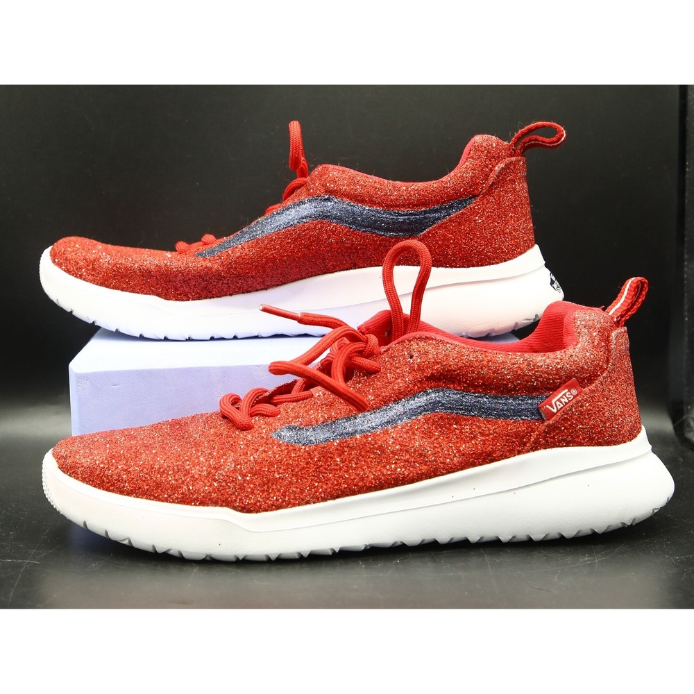 Vans Off The Wall Men's Red Glitter W/Blue Stripe, Men's US Size 7, EUR Size 39 - Picture 2 of 5